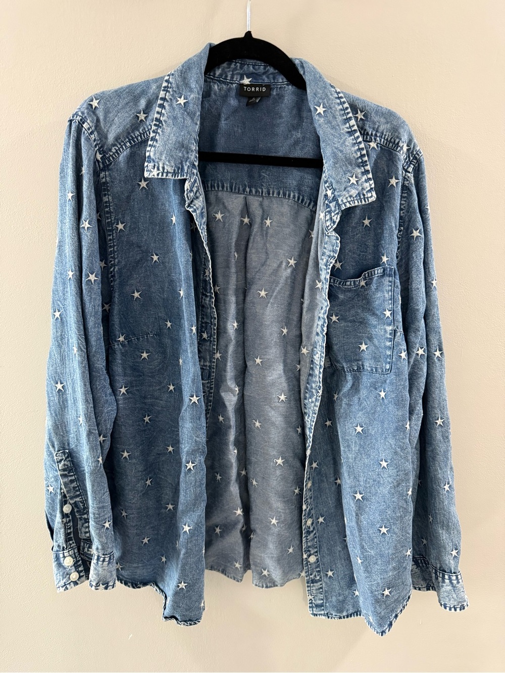 torrid Light Blue Star-Print Denim Shacket